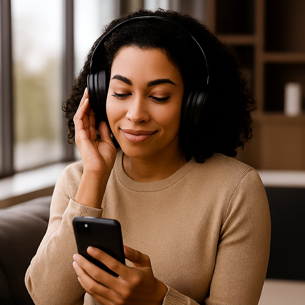 A person listening with headphones